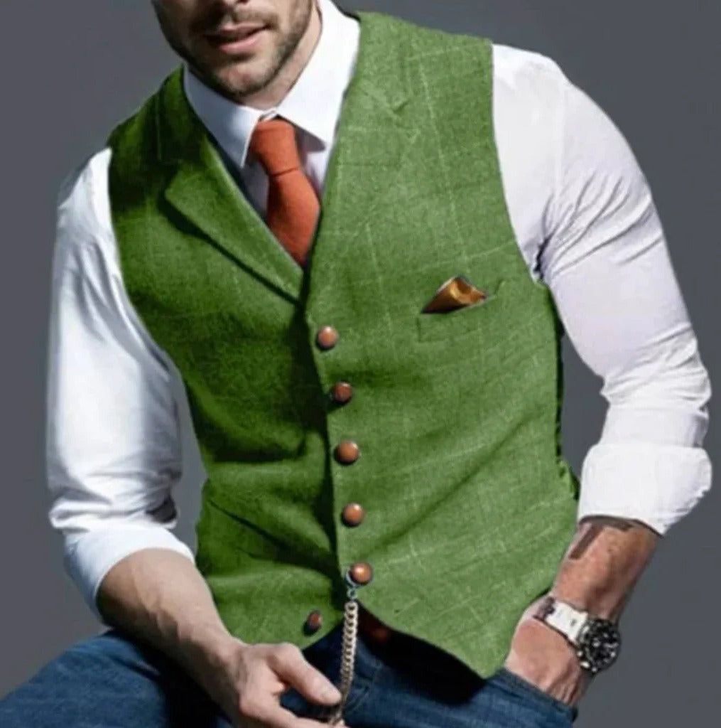 [Hometech] Classic Slim Fit Mens Suit Vest with Six Button Closure