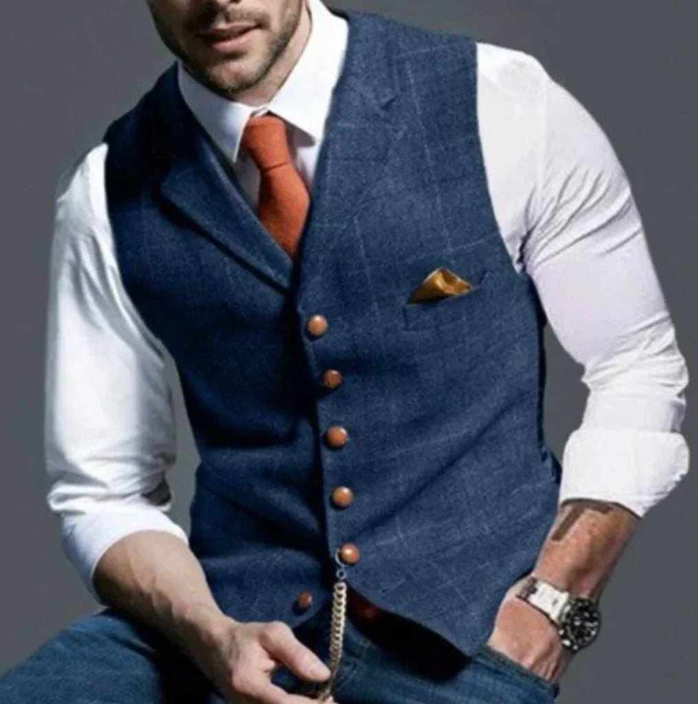[Hometech] Classic Slim Fit Mens Suit Vest with Six Button Closure