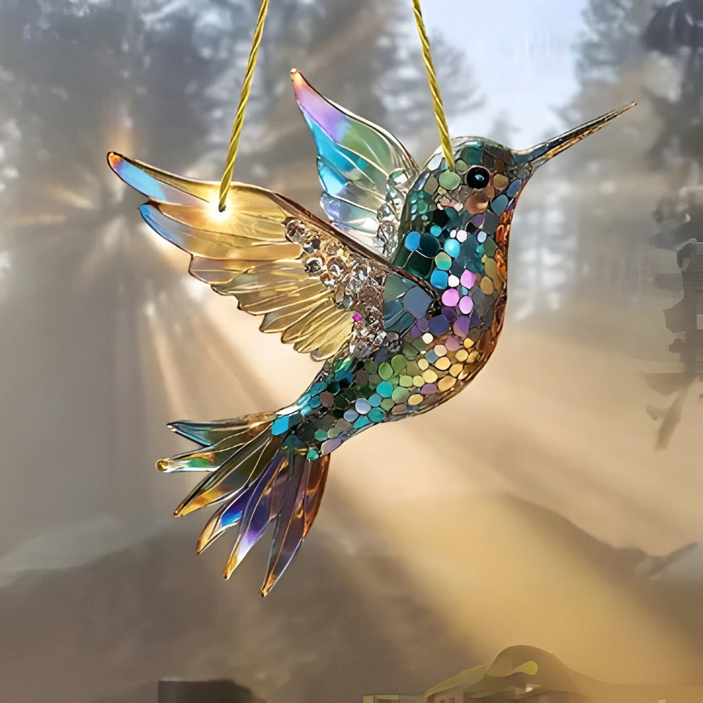 [Hometech] Stained Glass Style Hummingbird Window Panel Suncatcher