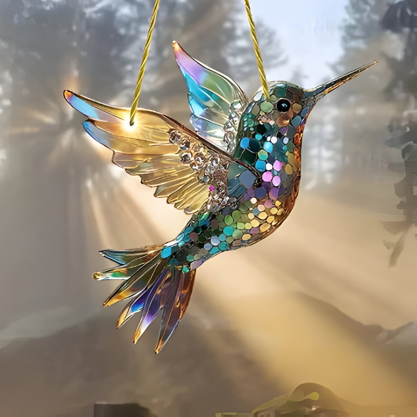 [Hometech] Stained Glass Style Hummingbird Window Panel Suncatcher