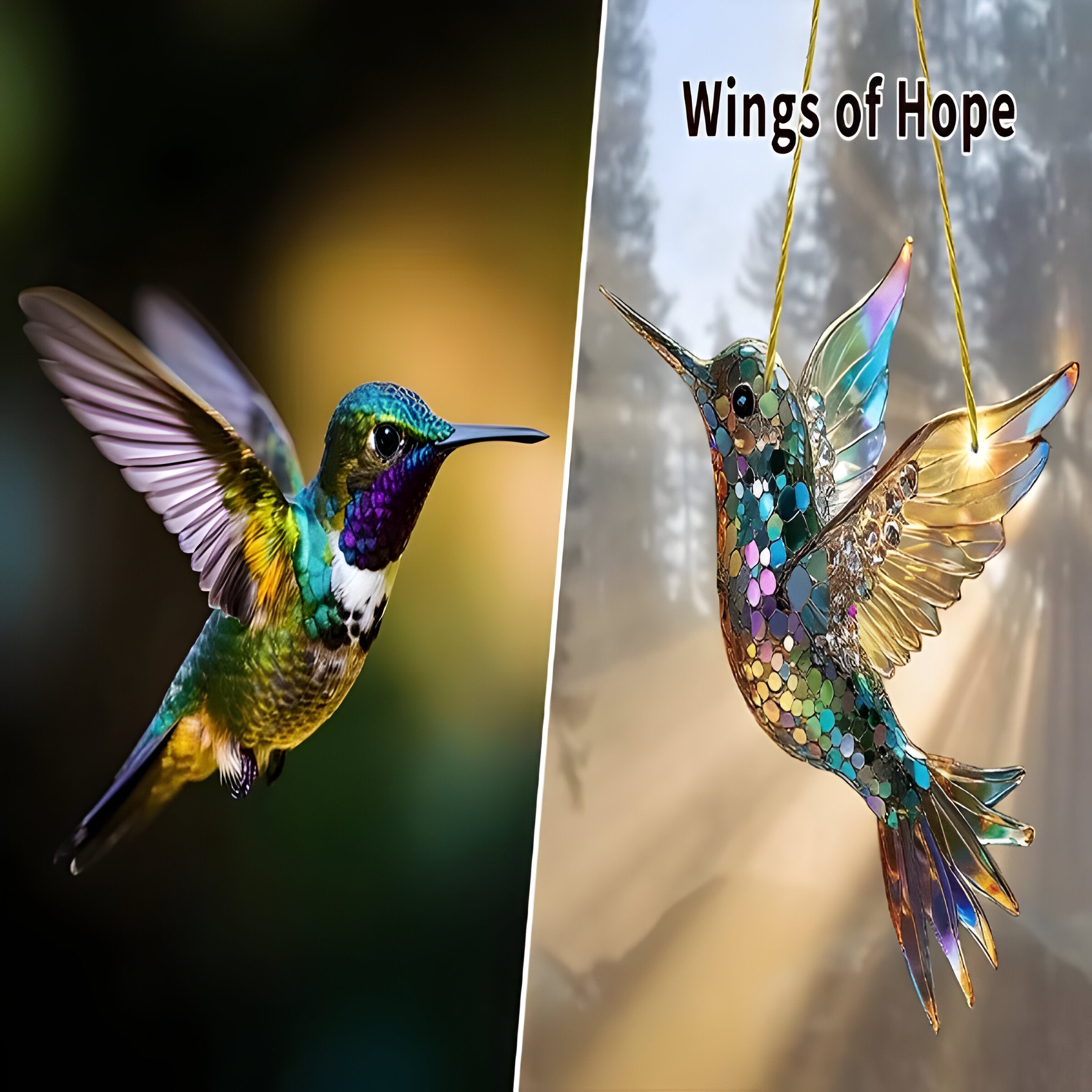 [Hometech] Stained Glass Style Hummingbird Window Panel Suncatcher