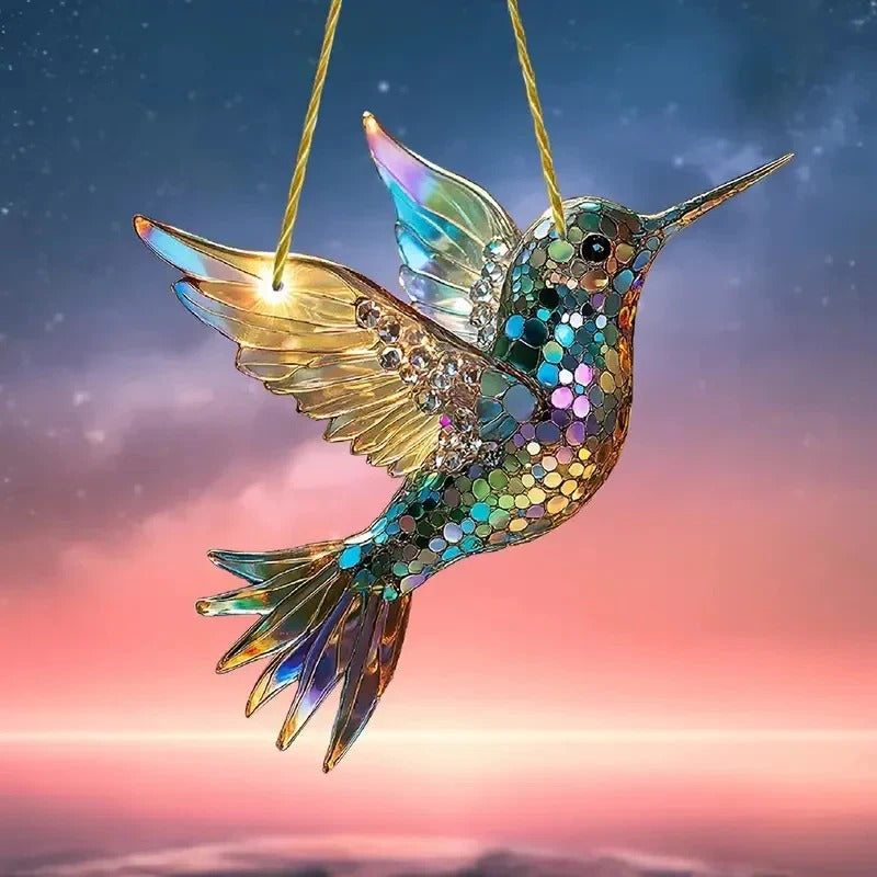[Hometech] Stained Glass Style Hummingbird Window Panel Suncatcher
