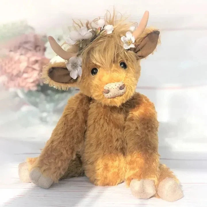 [Hometech] Highland Cow Plush with Floral Accent