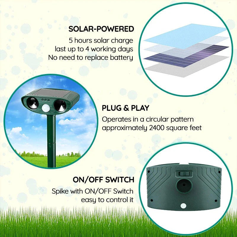 [Hometech] Solar Outdoor Ultrasonic Armadillo Deterrent Device, Motion Activated