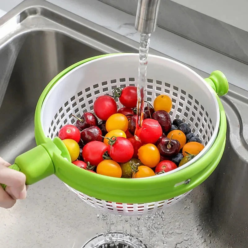 [Hometech] Manual Spin Salad Bowl with Built In Rinse and Drain System