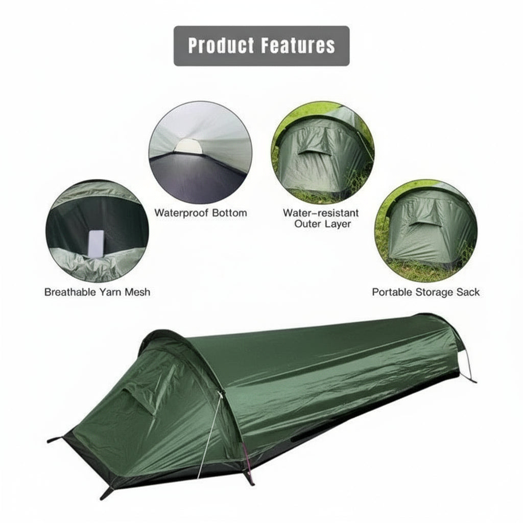 [Hometech] Portable Single Person Camping Tent With Mesh Vent Panels