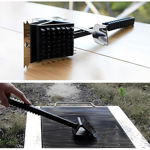[Hometech] 3 in 1 Grill Cleaning Brush with Bristles, Scraper, and Sponge