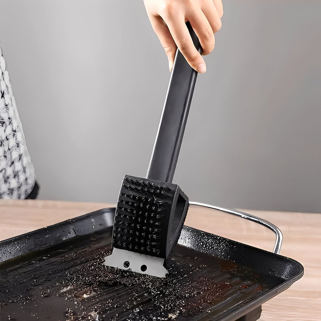 [Hometech] 3 in 1 Grill Cleaning Brush with Bristles, Scraper, and Sponge