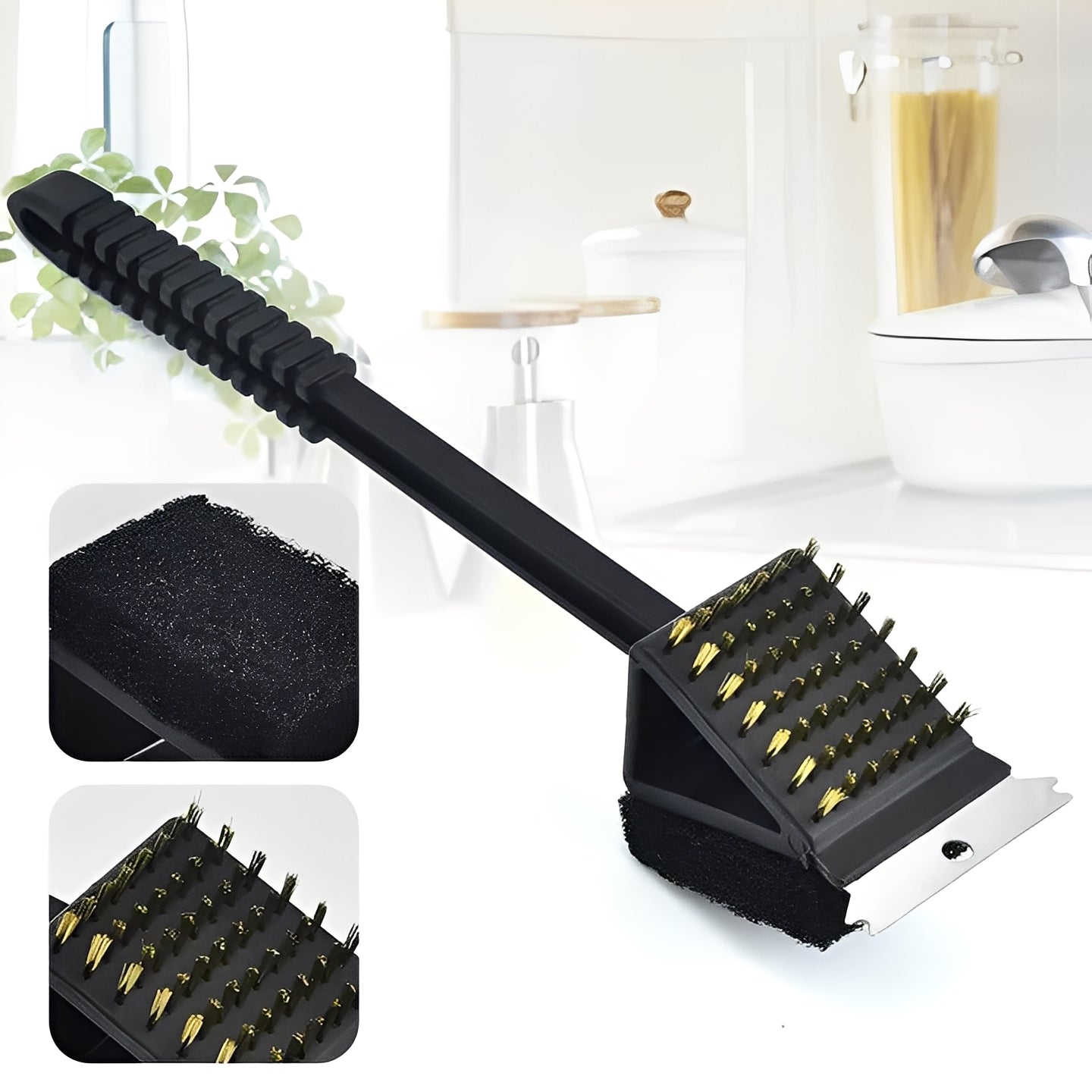 [Hometech] 3 in 1 Grill Cleaning Brush with Bristles, Scraper, and Sponge