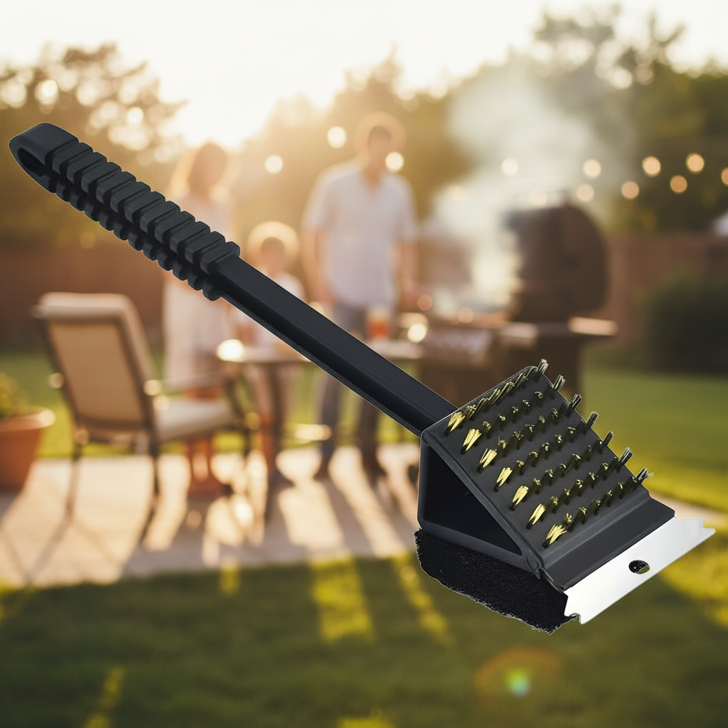 [Hometech] 3 in 1 Grill Cleaning Brush with Bristles, Scraper, and Sponge