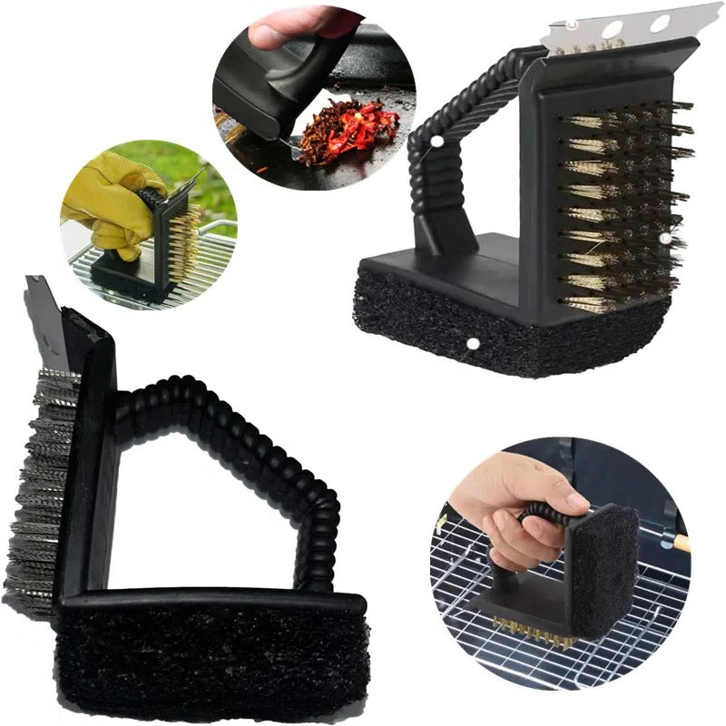 [Hometech] BBQ Grill Cleaning Brush 3 in 1 with Sponge Pad and Scraper