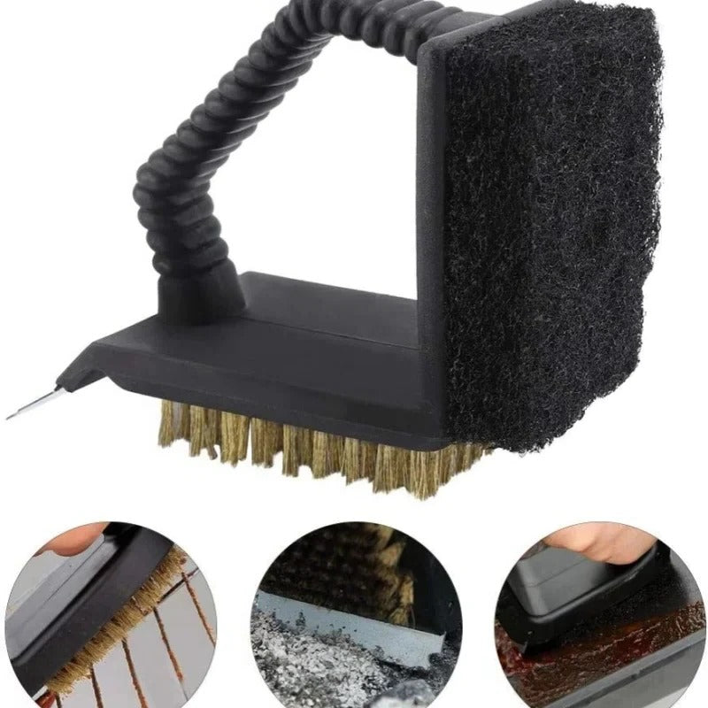 [Hometech] BBQ Grill Cleaning Brush 3 in 1 with Sponge Pad and Scraper