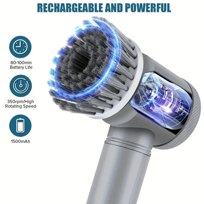 [Hometech] Cordless Electric Spin Scrubber with Interchangeable Brush Heads