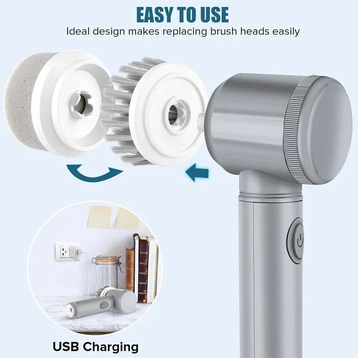 [Hometech] Cordless Electric Spin Scrubber with Interchangeable Brush Heads