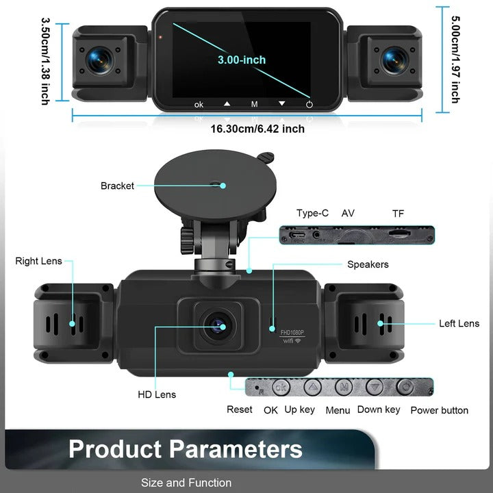 [Hometech] Front and Rear Dash Cam with Four Cameras and WiFi Connectivity