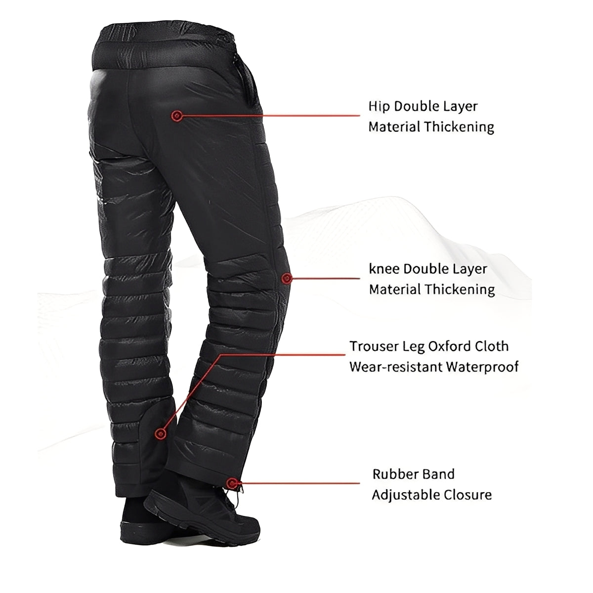[Hometech] Goose Down Insulated Pants with Adjustable Waist and Zippers