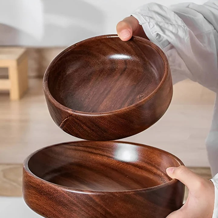 [Hometech] Walnut Wood Round Serving Bowls, Set of 2