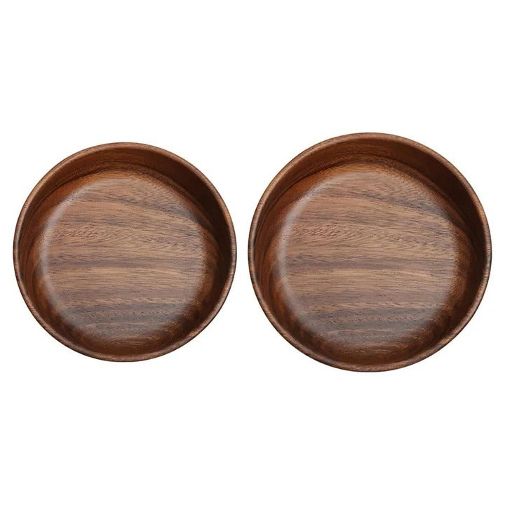 [Hometech] Walnut Wood Round Serving Bowls, Set of 2