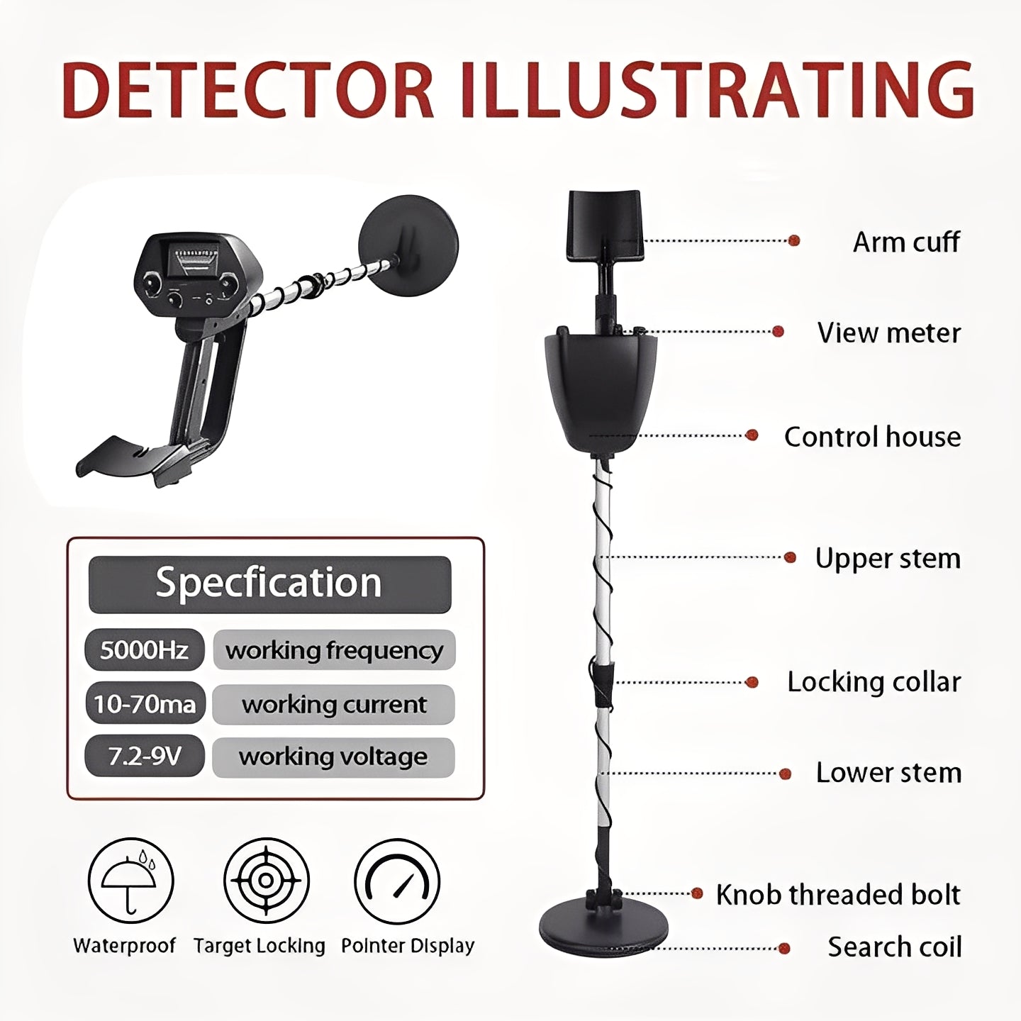 [Hometech] Metal Detector with LCD Pointer Meter and Adjustable Stem