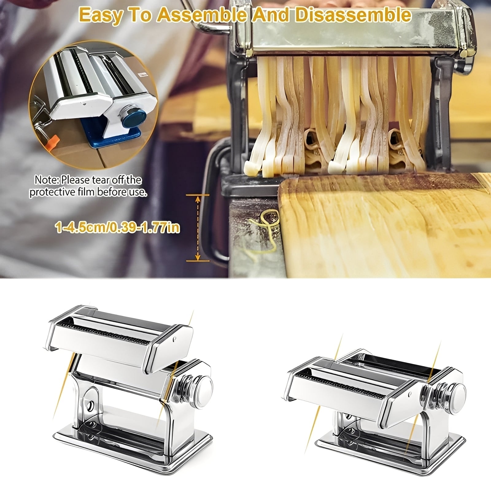 [Hometech] Stainless Steel Pasta Maker with Adjustable Thickness Settings