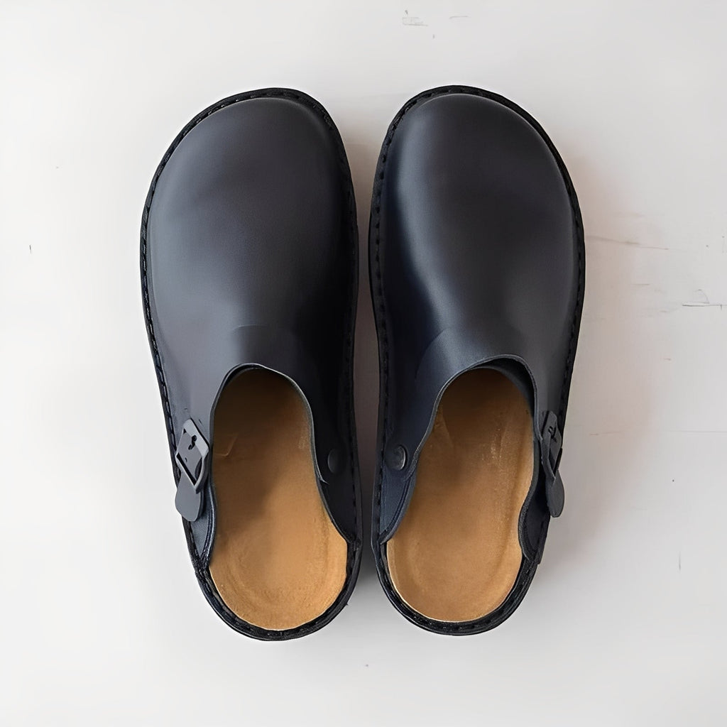 [Hometech] Men's Leather Slippers with Supportive Insole