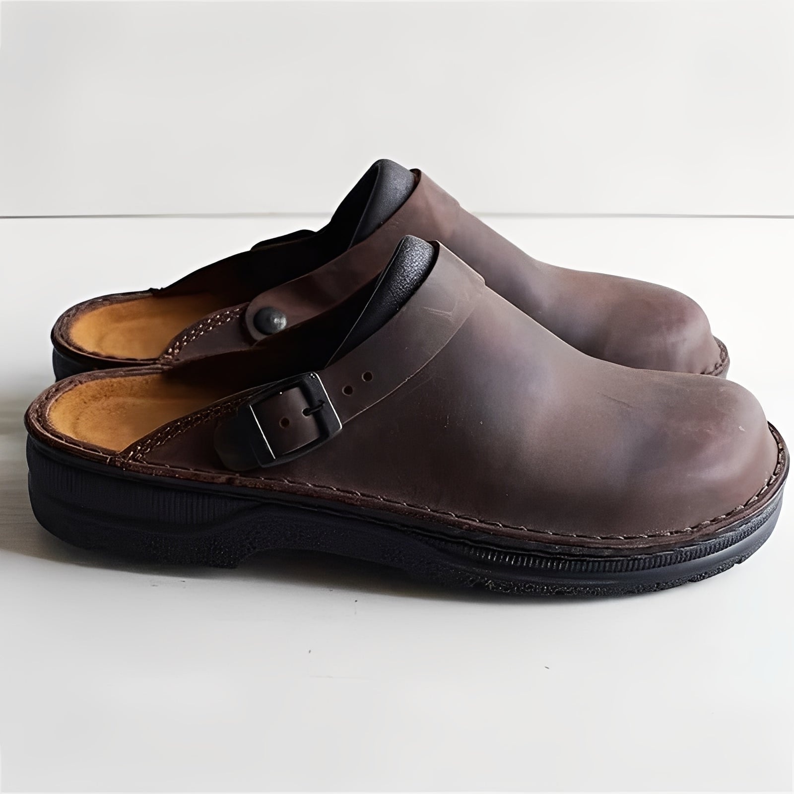 [Hometech] Men's Leather Slippers with Supportive Insole