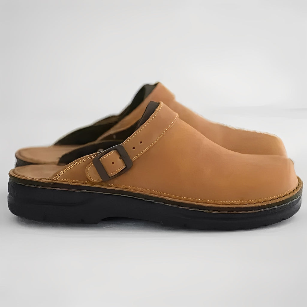 [Hometech] Men's Leather Slippers with Supportive Insole