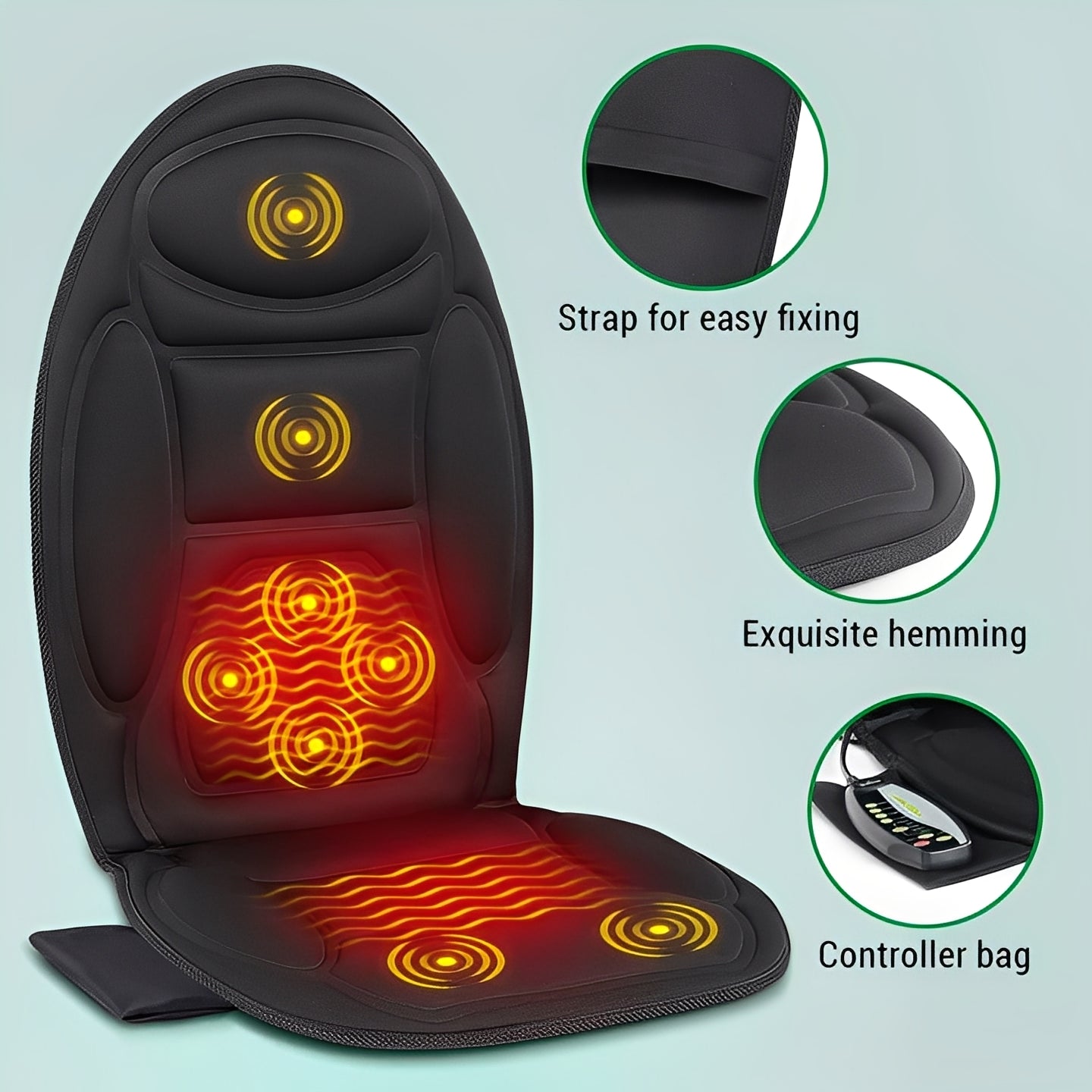 [Hometech] Foldable Heated Massage Seat Cushion with Independent Heat Control