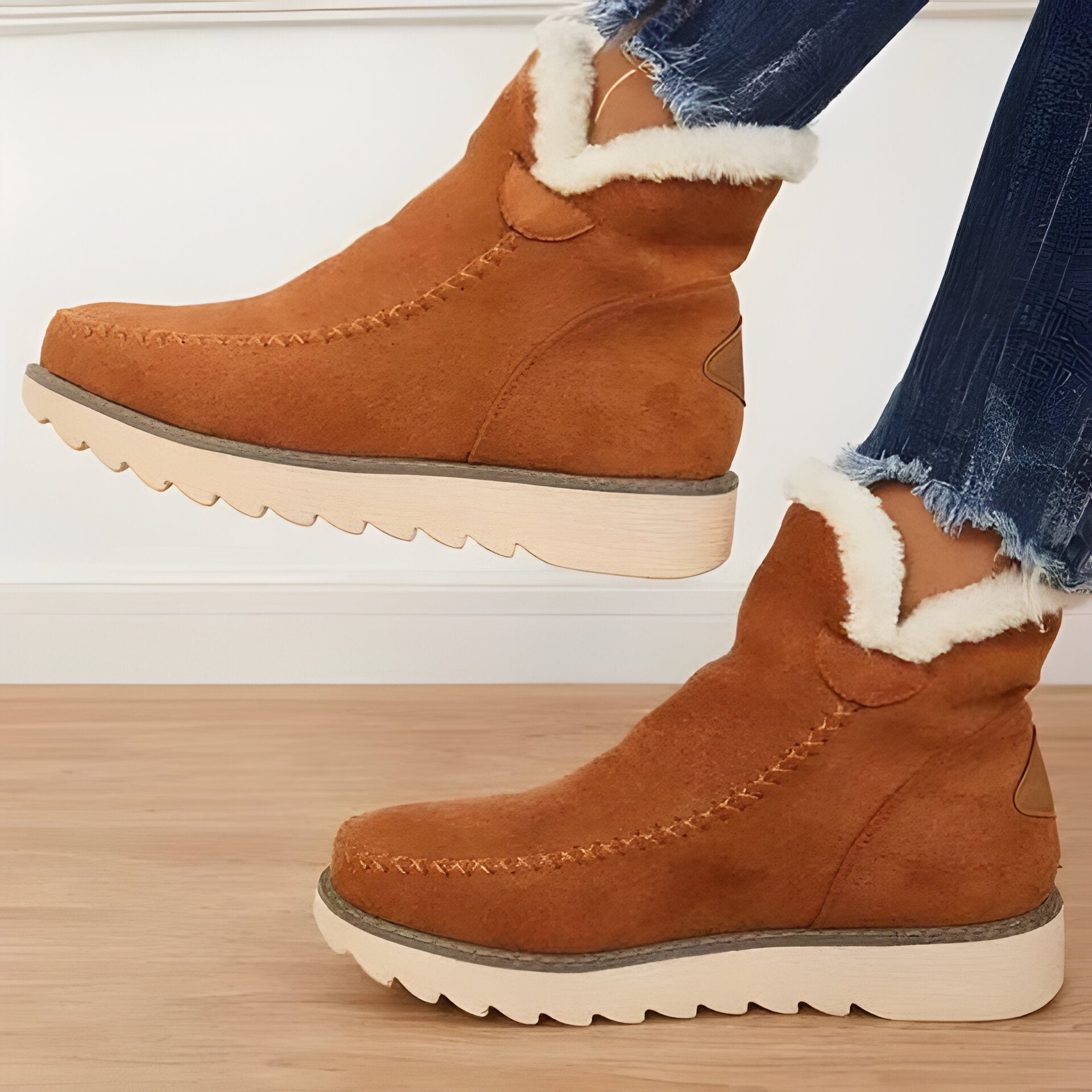 [Hometech] Fur Lined Ankle Boots with Slip On Design