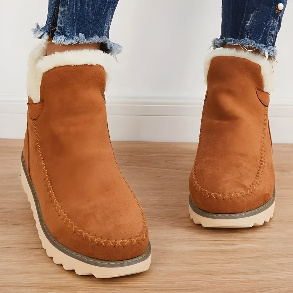[Hometech] Fur Lined Ankle Boots with Slip On Design