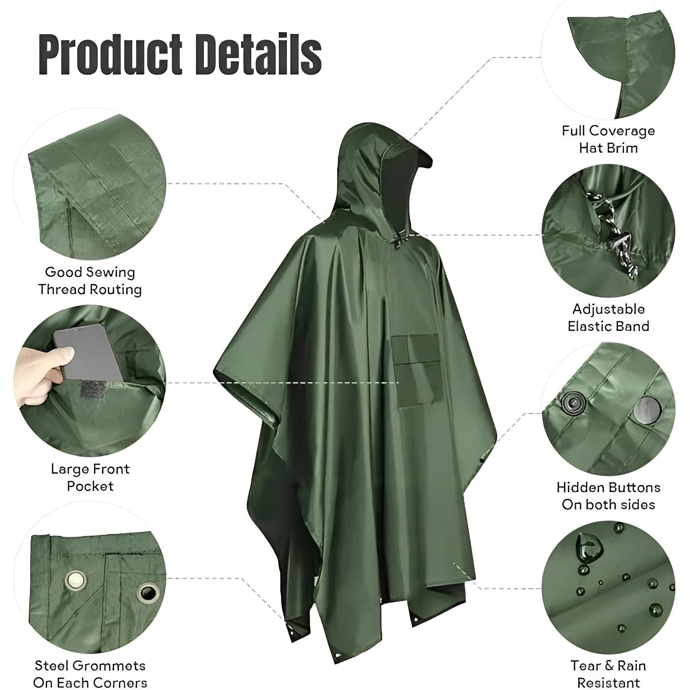 [Hometech] Hooded Rain Poncho for Outdoor Use with Storage Bag