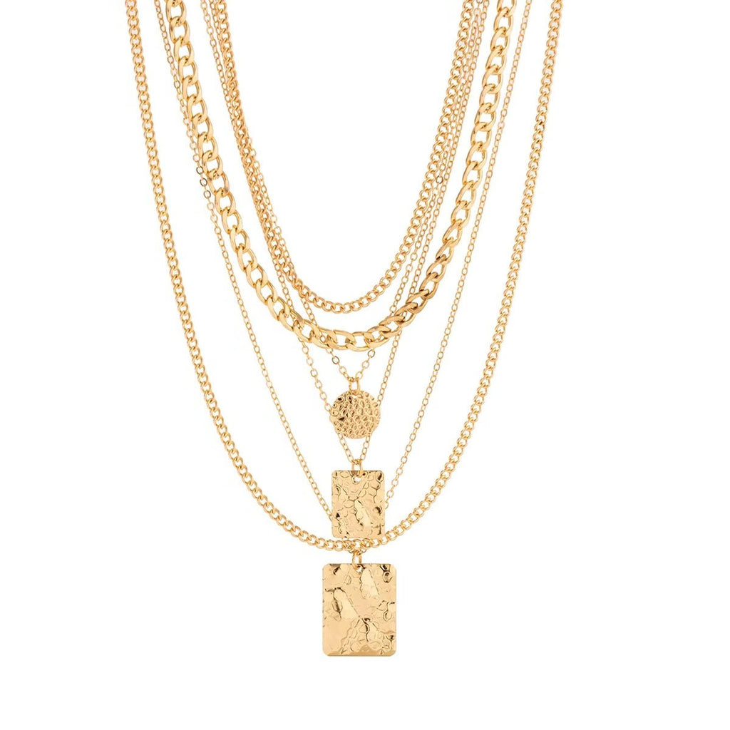 [Hometech] Layered Choker Necklace Set, 6 Piece with Vintage Coin and Tag