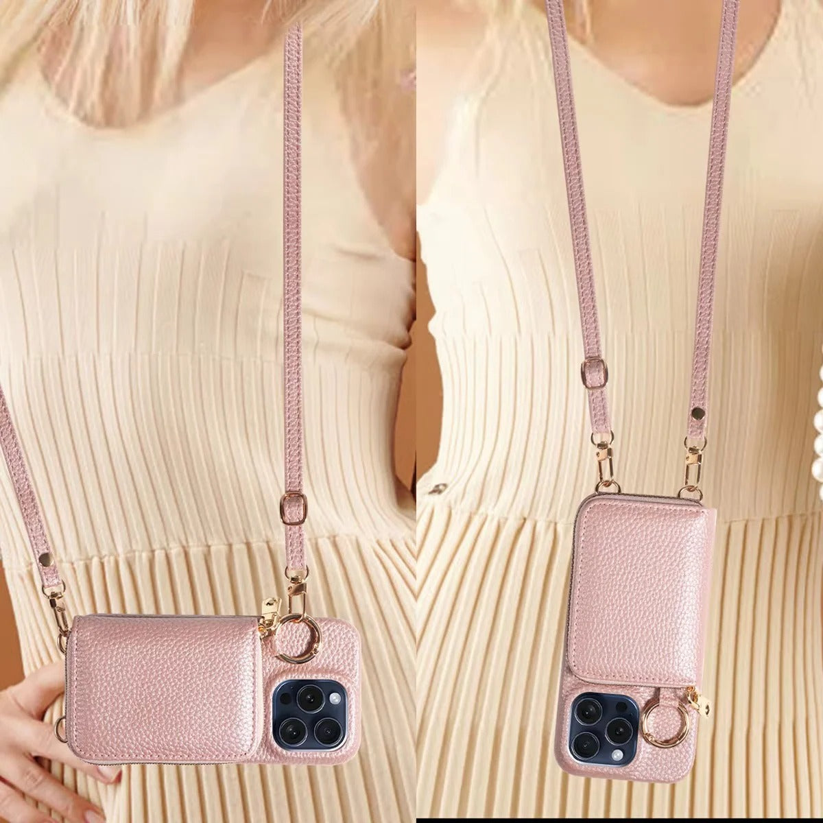 [Hometech] Leather Wallet Case for iPhone with Card Slots and Zipper Closure