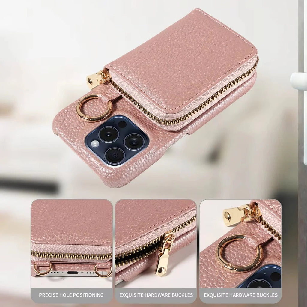 [Hometech] Leather Wallet Case for iPhone with Card Slots and Zipper Closure