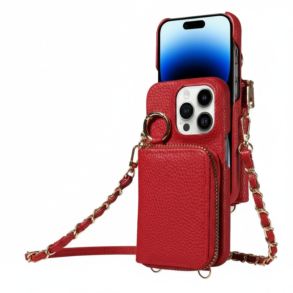 [Hometech] Leather Wallet Case for iPhone with Card Slots and Zipper Closure