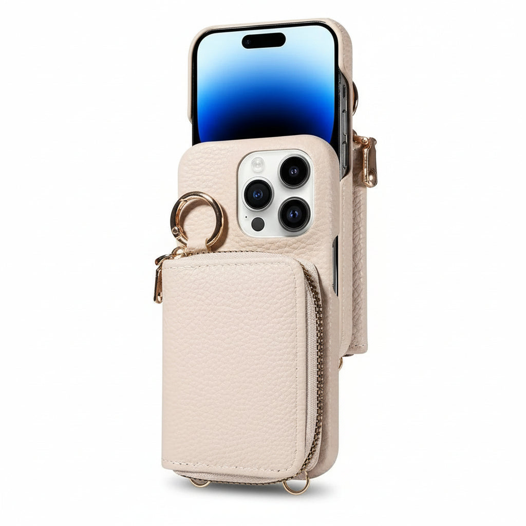 [Hometech] Leather Wallet Case for iPhone with Card Slots and Zipper Closure