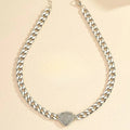 [Hometech] Crystal Heart Charm Choker Necklace with Cuban Chain