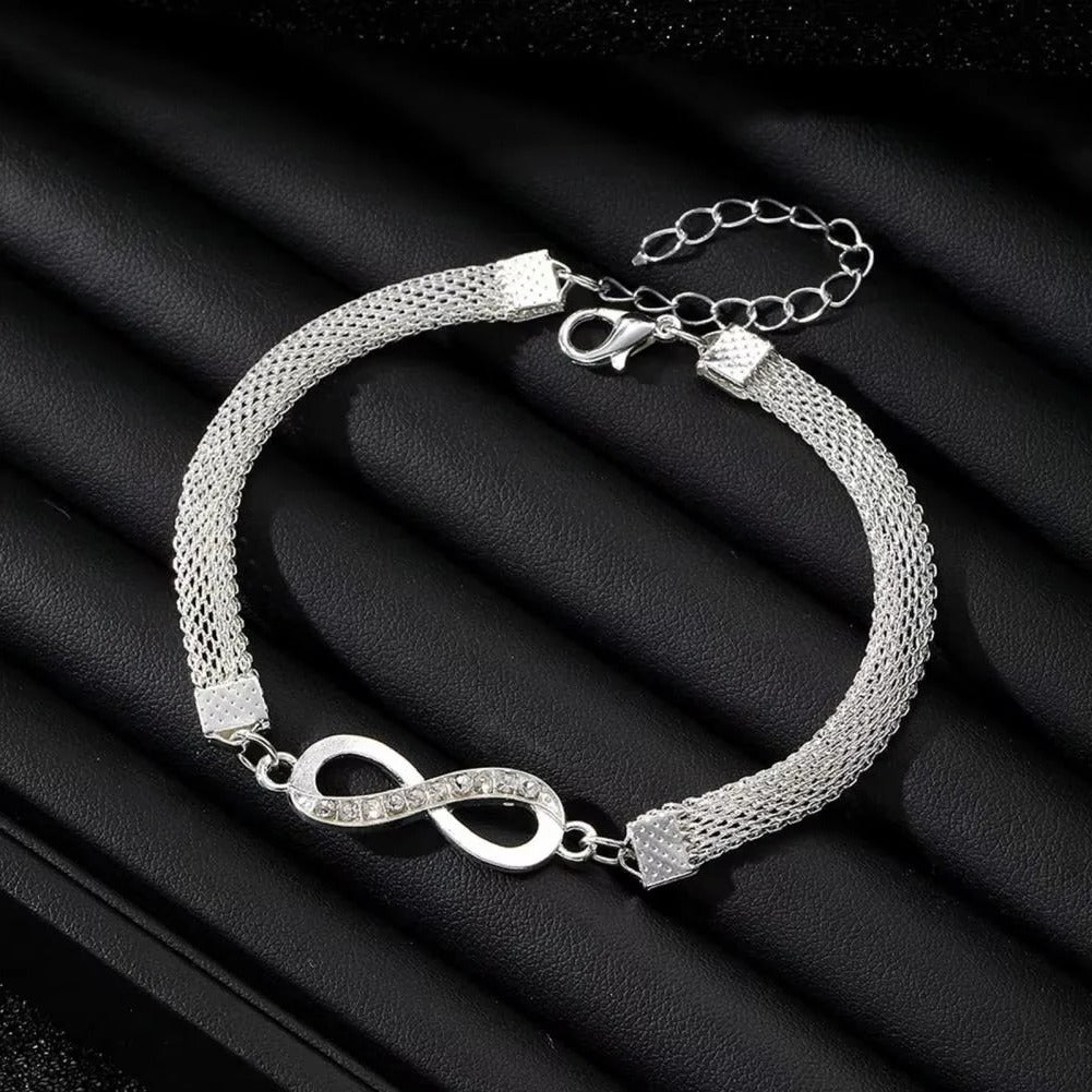 [Hometech] Rhinestone Bracelet Set, 3 Pieces Heart and Infinity Charms for Women