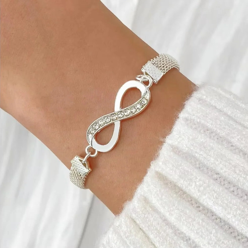 [Hometech] Rhinestone Bracelet Set, 3 Pieces Heart and Infinity Charms for Women