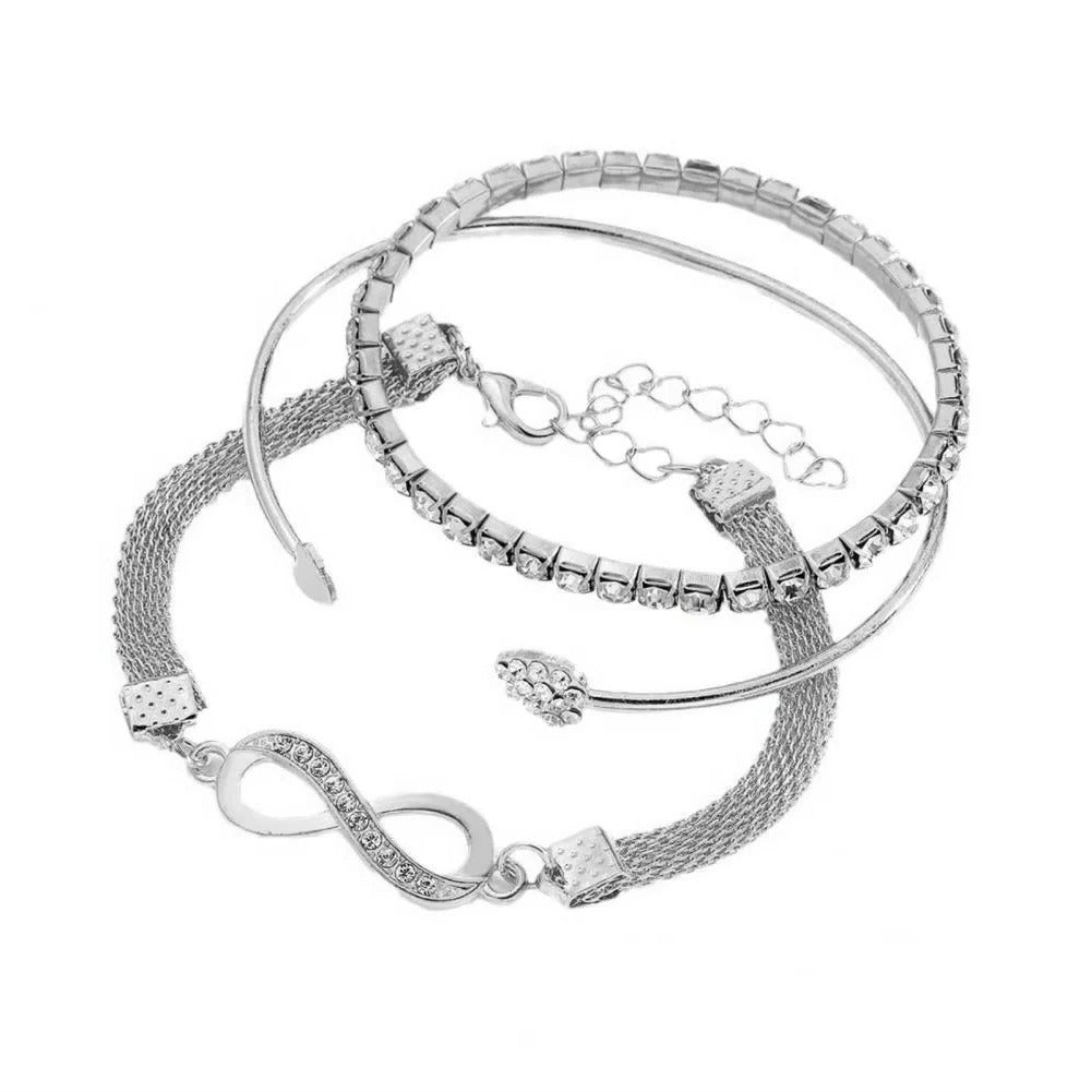 [Hometech] Rhinestone Bracelet Set, 3 Pieces Heart and Infinity Charms for Women