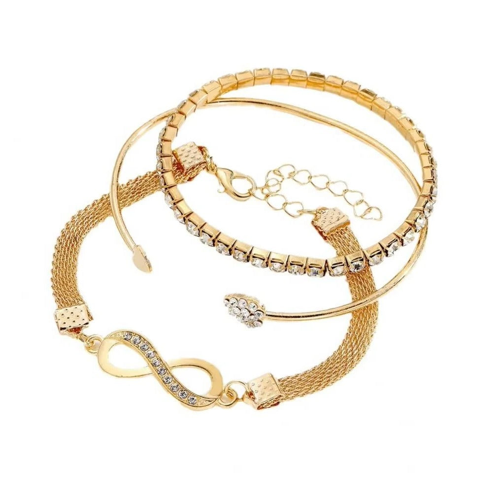 [Hometech] Rhinestone Bracelet Set, 3 Pieces Heart and Infinity Charms for Women
