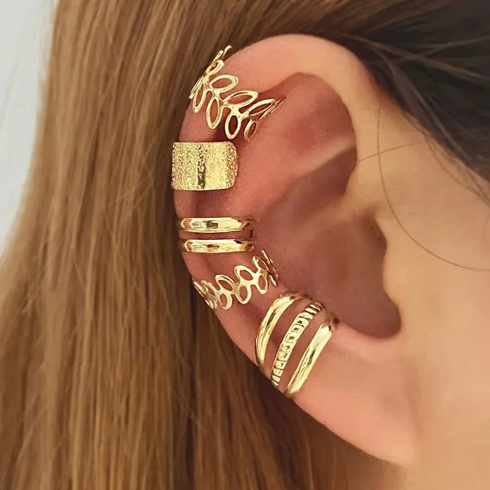 [Hometech] Clip On Ear Cuff Set Gold Leaf Design for Women