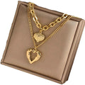 [Hometech] Women's Double Layer Choker Heart Charm and Cuban Link Chain Necklace