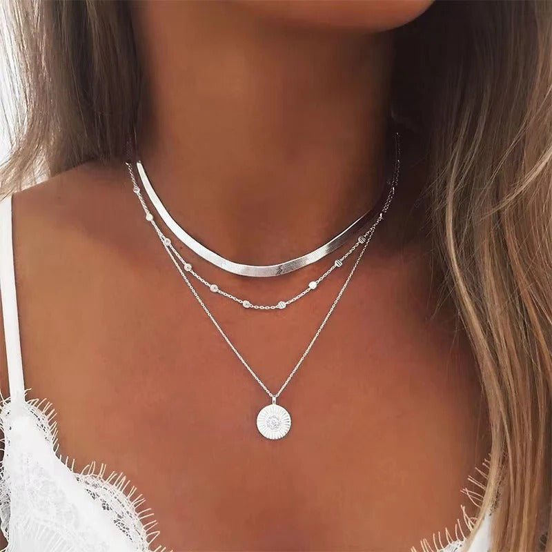 [Hometech] Women's Double Layer Choker Heart Charm and Cuban Link Chain Necklace
