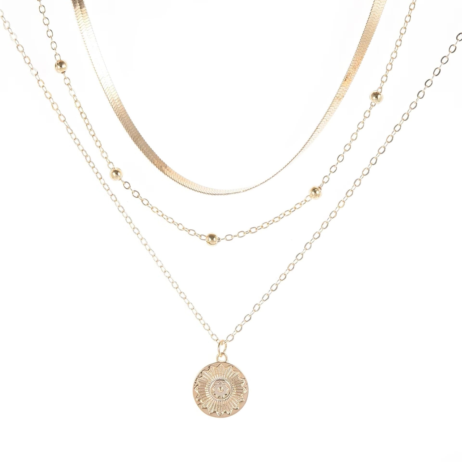 [Hometech] Women's Double Layer Choker Heart Charm and Cuban Link Chain Necklace