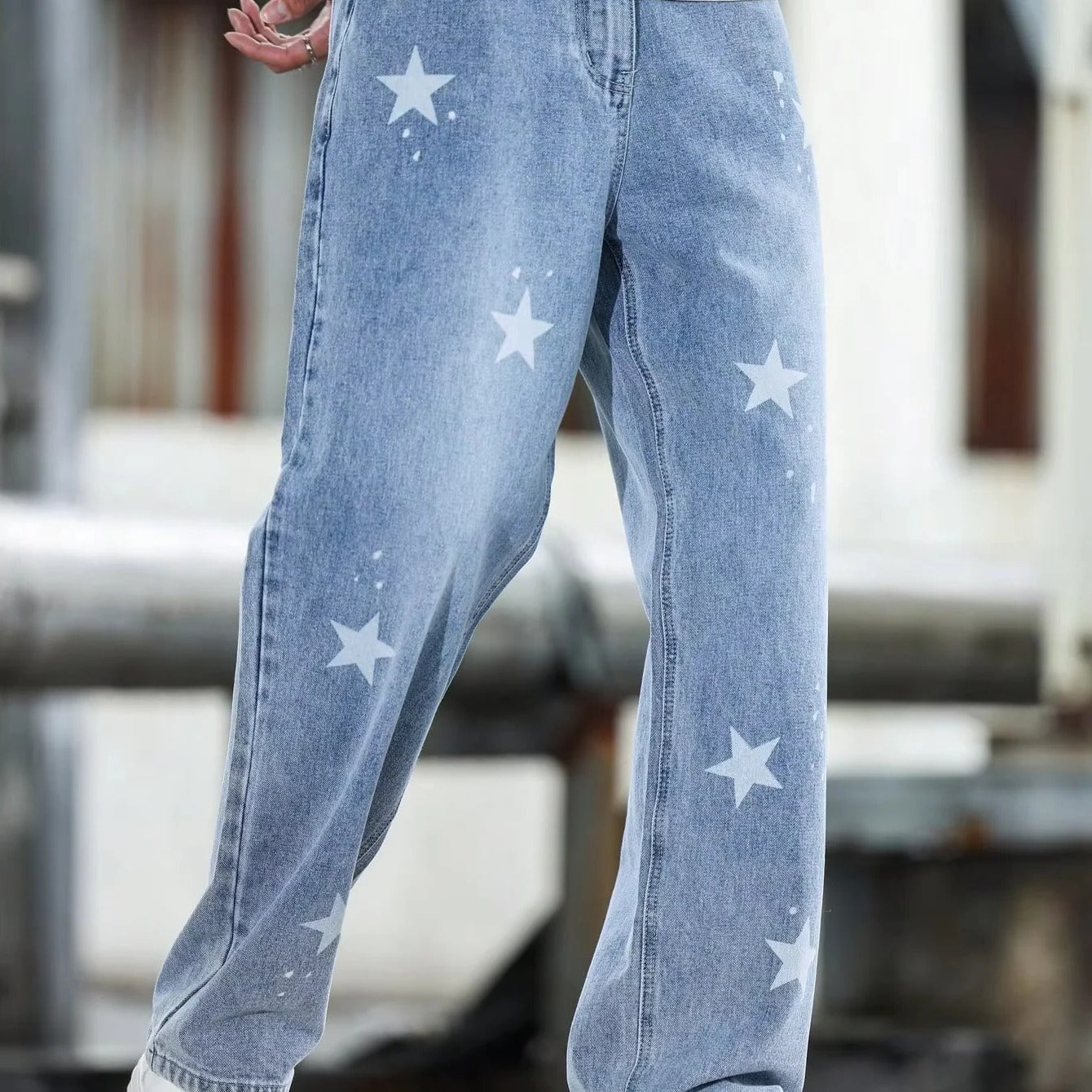 [Hometech] Men's Wide Leg Blue Denim Pants Loose Fit and Casual Fashion