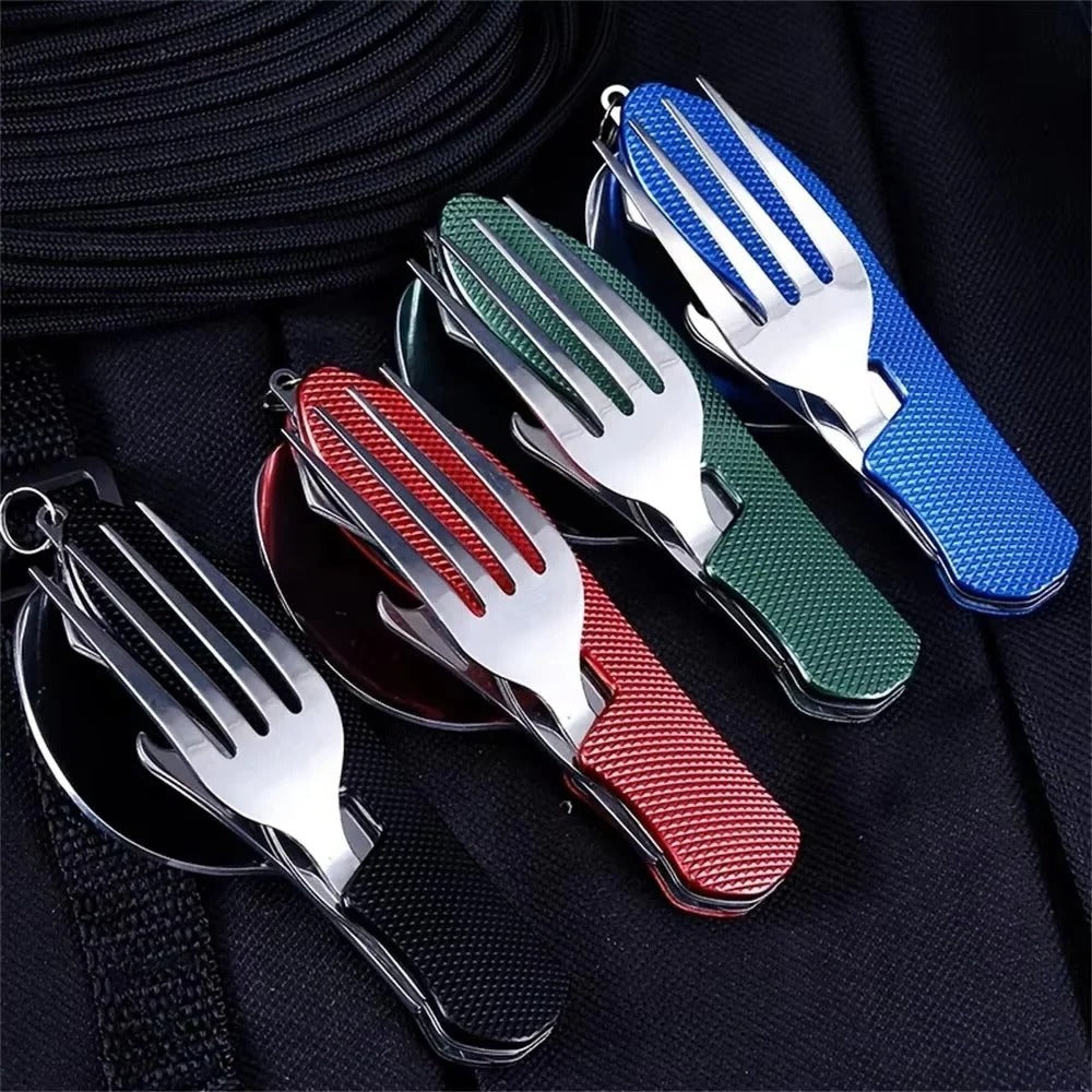 [Hometech] Reusable 4-in-1 Compact Utensil Set for Camping Fork Spoon Knife and Opener