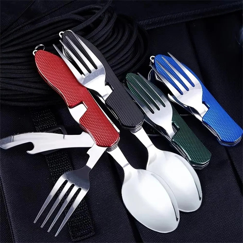 [Hometech] Reusable 4-in-1 Compact Utensil Set for Camping Fork Spoon Knife and Opener
