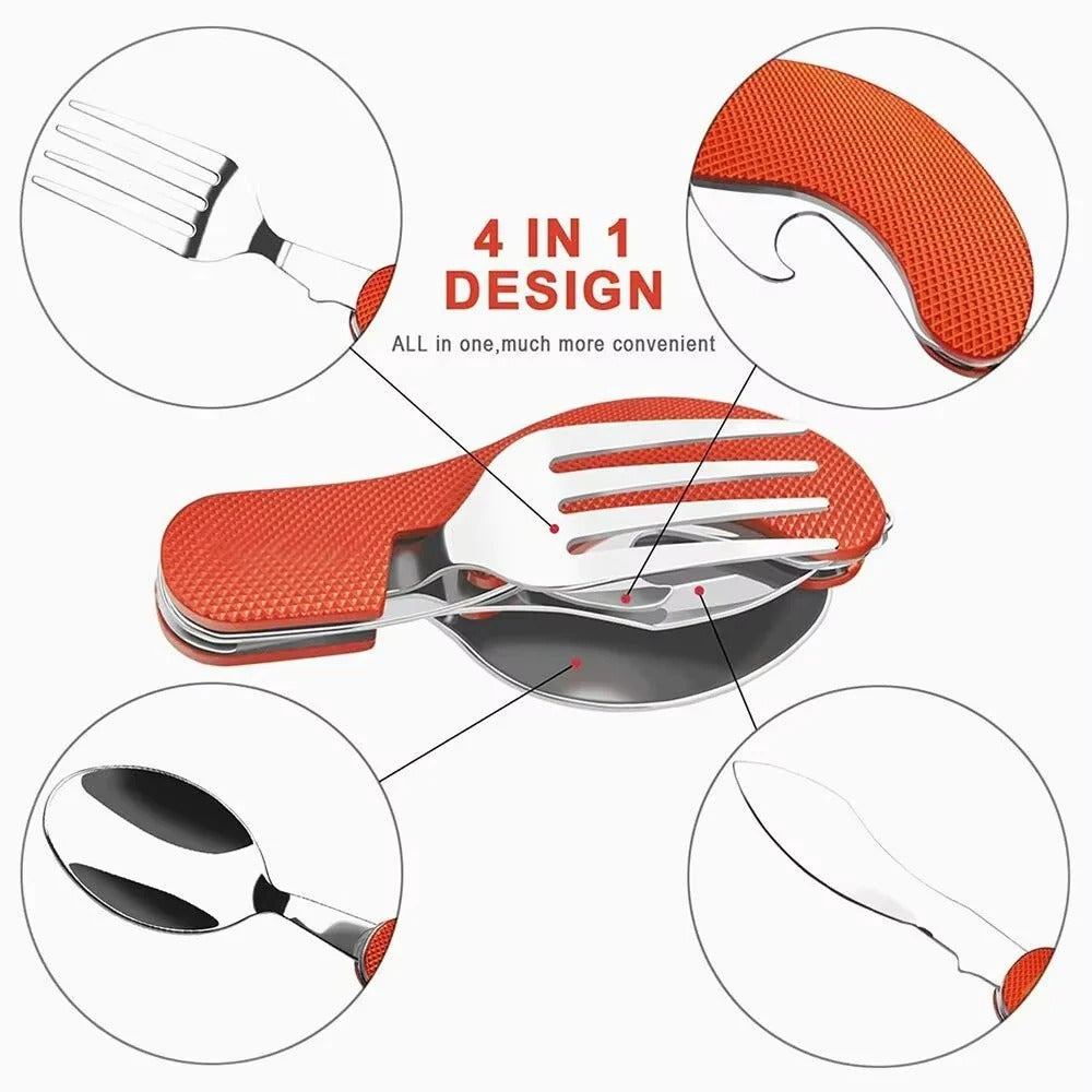[Hometech] Reusable 4-in-1 Compact Utensil Set for Camping Fork Spoon Knife and Opener