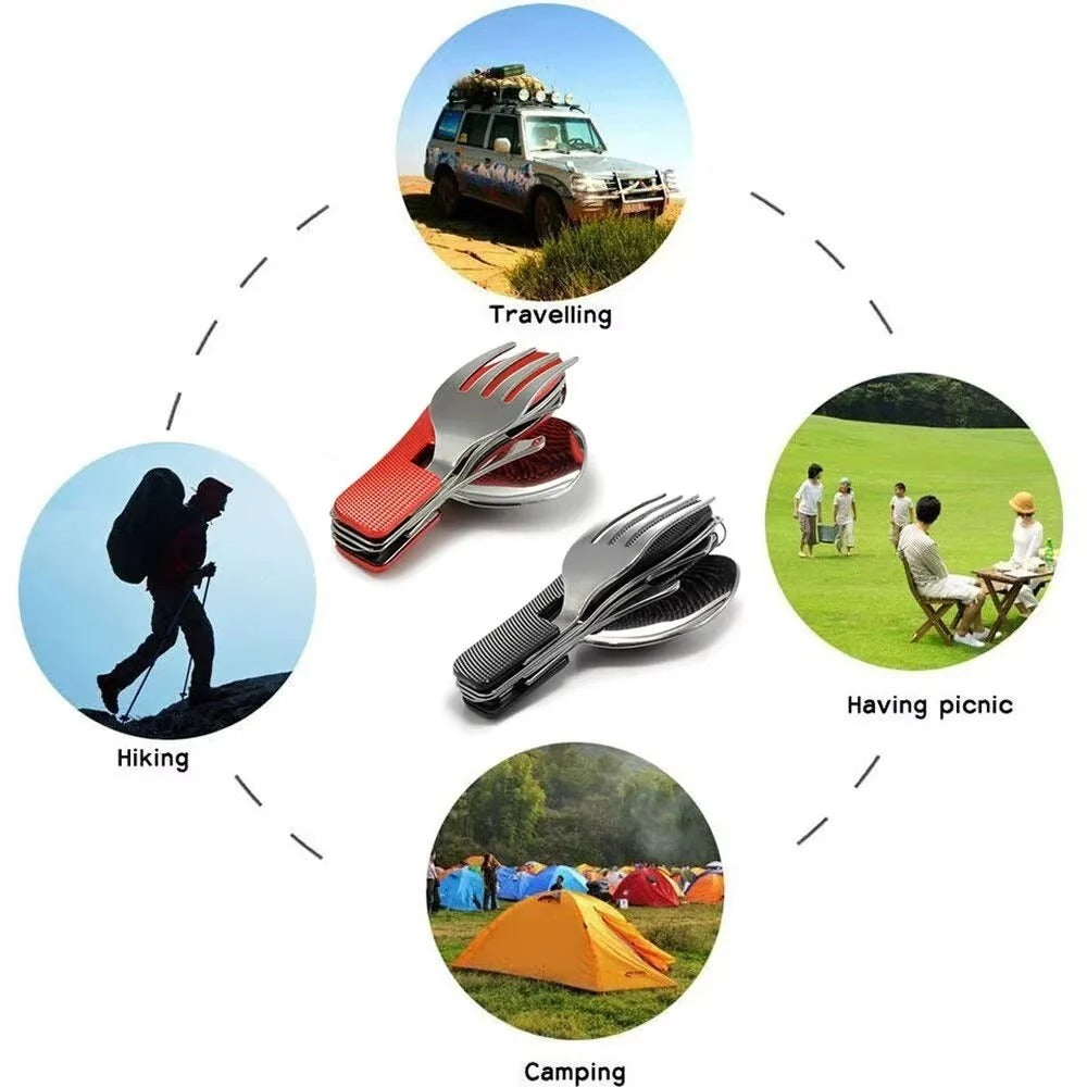 [Hometech] Reusable 4-in-1 Compact Utensil Set for Camping Fork Spoon Knife and Opener